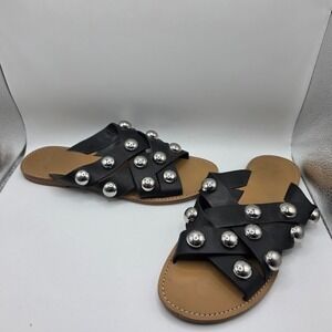 Marc Fisher LTD Women Black Leather Studded Crisscross Slide Sandals Size 10